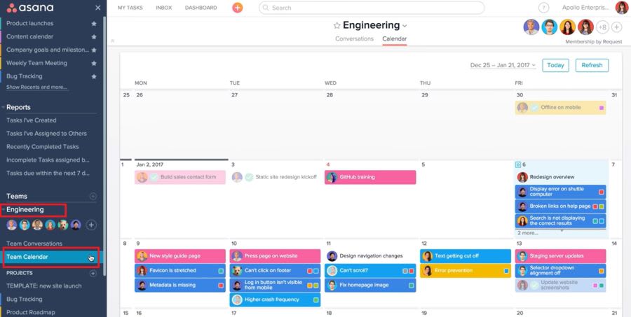 Asana Team Calendar View